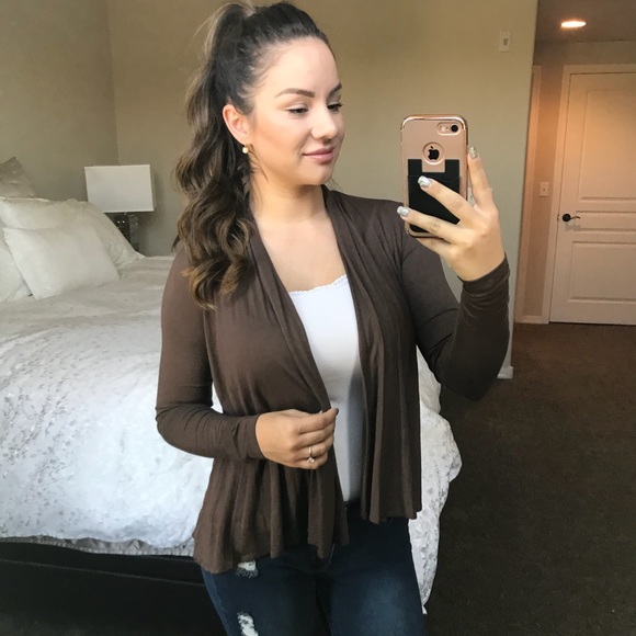 Brown Open Front Waterfall Cardigan - Picture 8 of 8